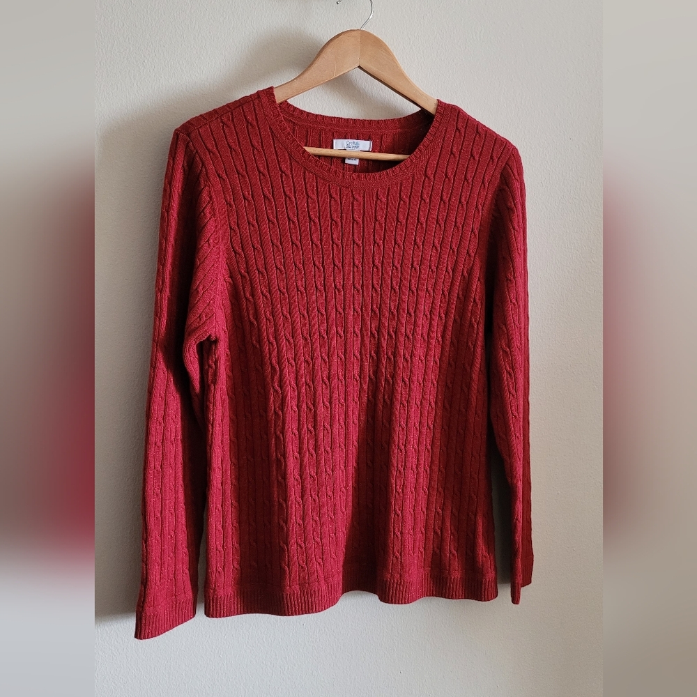 Croft & Barrow Cable Knit Hint of Metallic Crew Sweater, Women's XL, Red